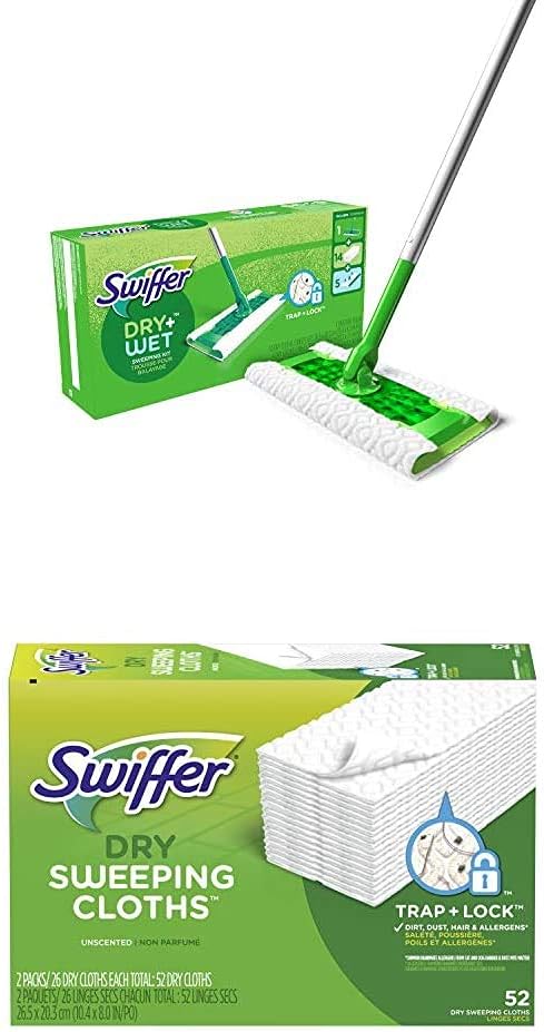 Swiffer Sweeper Heavy Duty Cleaning Kit: 2-in-1 Dry and Wet Multi Surface Floor Cleaner, Includes 1 Mop + 40 Heavy Duty Pads + 14 Dry Cloths + 5 Wet Cloths