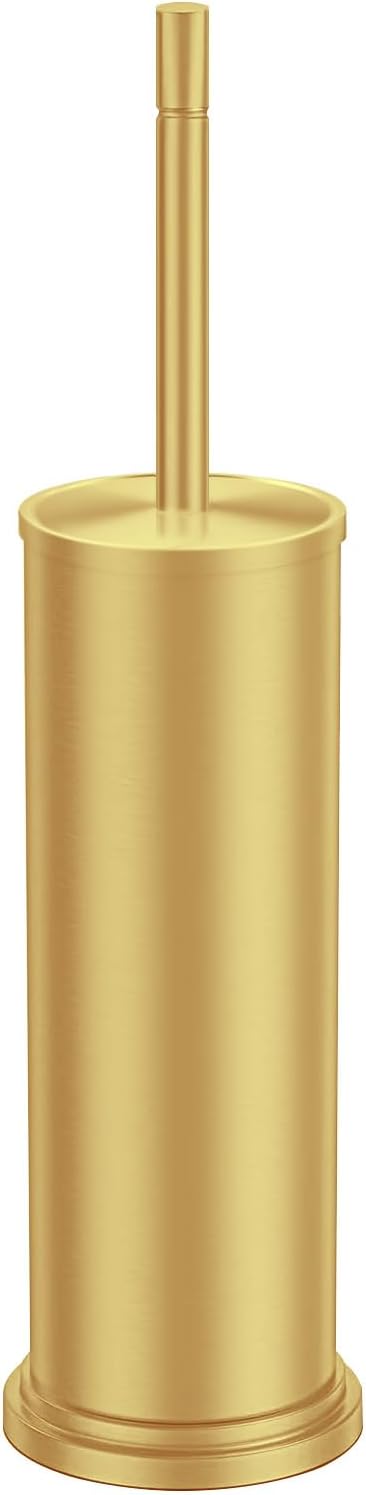 Gold Toilet Brush and Holder Set,304 Stainless Steel Toilet Brush for Bathroom with Long Handle, Heavy Duty Brass Toilet Bowl Brush,Removable Inner Bowl and Splash Protection,Deep Cleaning