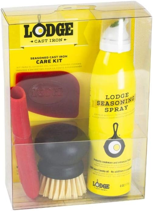 Lodge ACM10R41 Scrubbing pad, One, Red & Seasoned Cast Iron Care Kit