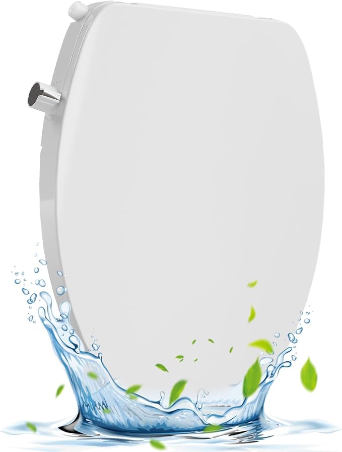Non Electric Bidet Seat Elongated with Single Nozzle, Cold Water Toilet Bidet Attachment for Gentle Wash and Personal Hygiene, Easy Tool Free Installation PP Bathroom Toilet Seat