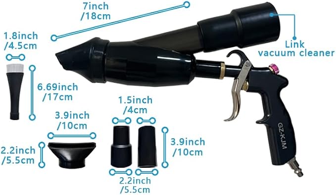 Car Cleaning Gun High Pressure Air Blow Gun with Suction Hood Detailing Interior Dryer Blower Gun Auto Detailing Kit Tools for Quickly Blasts Dirt and Dust from Surface