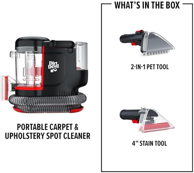 Dirt Devil Portable Spot Cleaner Machine for Carpet and Upholstery, Powerful Suction Spot Cleaning Machine with Versatile Tools, Pair with Dirt Devil Portable Cleaner Solution