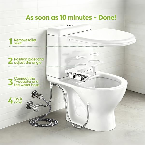 ULTRA-SLIM BIDET ATTACHMENT FOR TOILET WITH SOLID BRASS INLETS, DUAL TEMPERATURE HOT AND COLD WATER BIDET, NON-ELECTRIC TOILET BIDET WITH FEMININE & POSTERIOR WASH, NOZZLE SELF-CLEANING, 0.2"