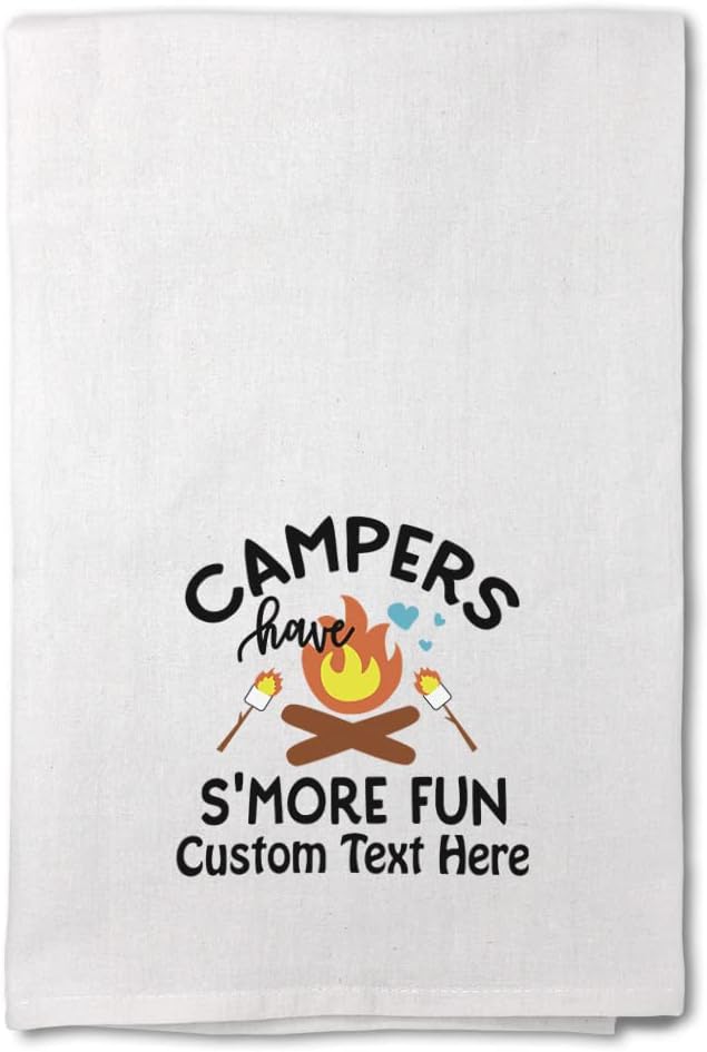 Style In Print Custom Mothers Day Decor Flour Kitchen Towels Campers Have S'More Fun Campfire Heart Camping Cleaning Supplies Dish Towels Personalized Text Here