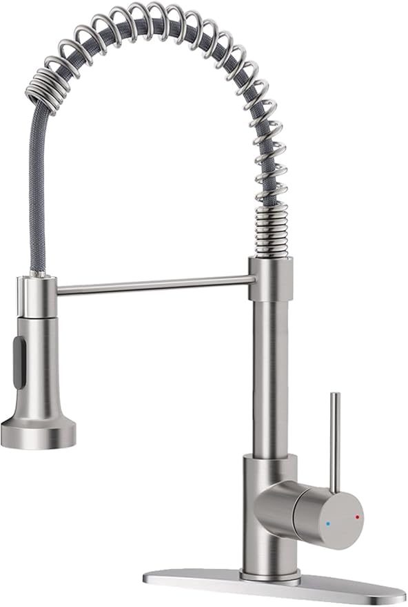 Kitchen Faucets, Brushed Nickel Kitchen Sink Faucet with Pull Down Sprayer Single Handle with Deck Plate Stainless Steel, Suitable for Farmhouse Camper Laundry Rv Bar - OWOFAN 9009SN
