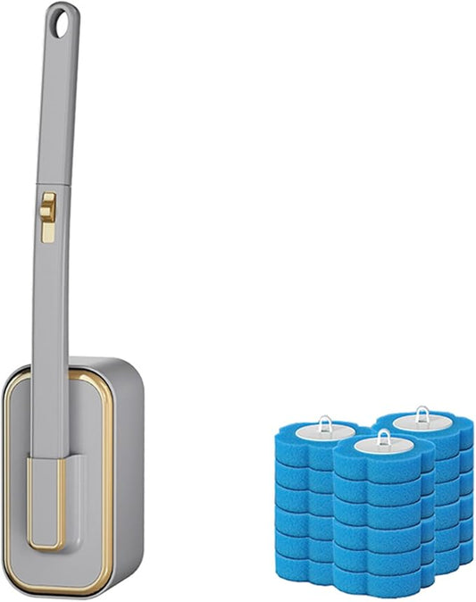 Toilet Brush Holder Set with 18PCS Toilet Brush Refills, Disposable Set (Gray)