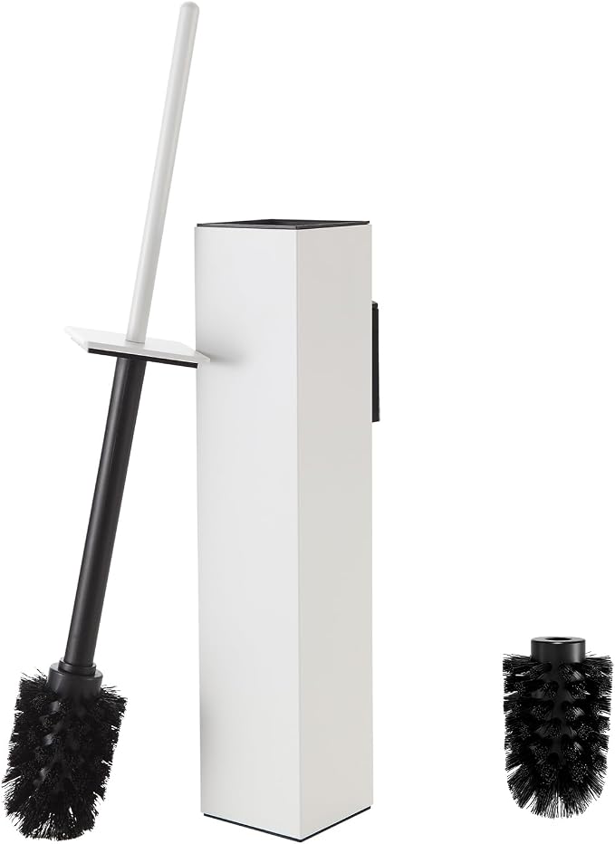 Toilet Brush and Holder Wall Mounted, White Aluminum with 2 Replaceable Heads, Bathroom Toilet Brush, Drill or 3M Adhesive Mount for Bathroom
