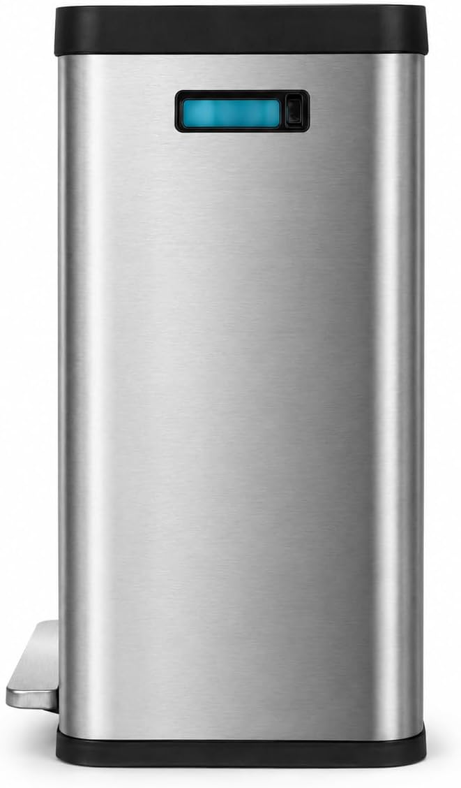 Home Zone Living 19 Gallon Kitchen Trash Can with Dual Compartments | Stainless Steel with CleanAura Odor Control, Soft-Close Step Pedal Lid and Recycling Flap for Quick Disposal, Silver