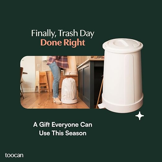 Toocan Trashcan - Ice White -13 Gallon Trash Can with Removable Base & Lid – Patented Design, 40% More Space, Uses Standard Bags, Easy to Clean for Home or Office