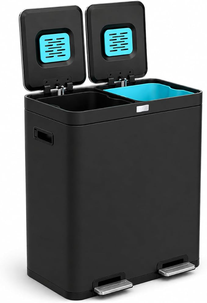 Home Zone Living 16 Gallon Kitchen Trash Can with Dual Compartments