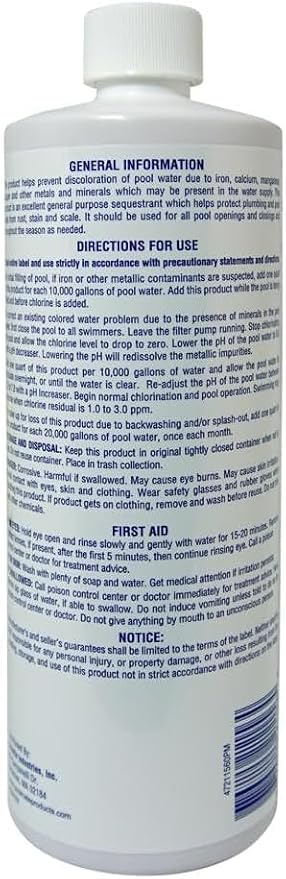 Pool Mate 1-Quart 12-Pack Concentrated Metal Out Stain and Mineral Inhibitor, Pool Metal Remover, Stain Remover, Made in USA