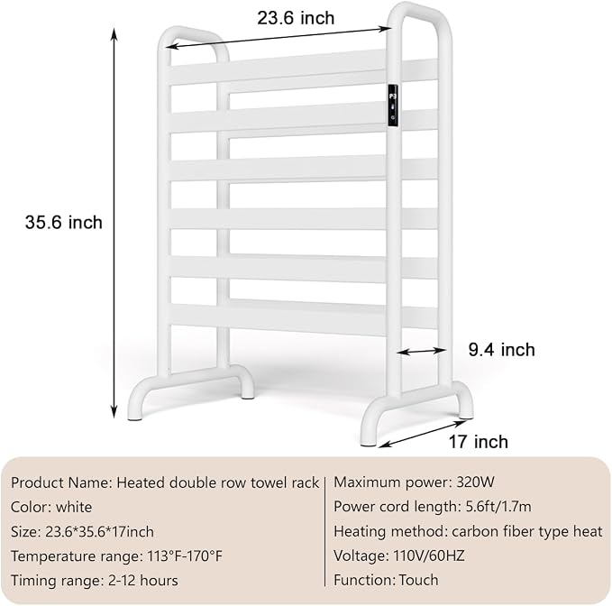Towel Warmer Rack, Heated Towel Racks for Bathroom, with Timer and Temperature Adjustment, Overheat Protection Function, 12 Heating Rods, Large Free-Standing Suitable for Bathroom, Bedroom