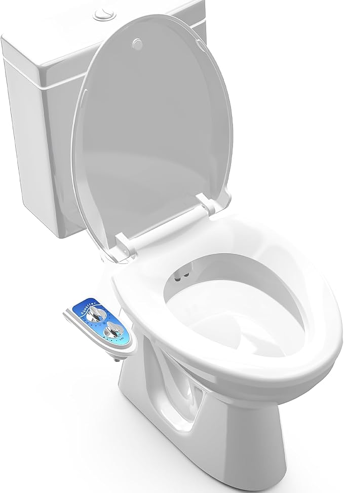 Toilet Seat Elongated + Bidet Attachment Blue, 3 Wash Modes + Water Adjustable, Quiet Toilet Attachment Save Energy