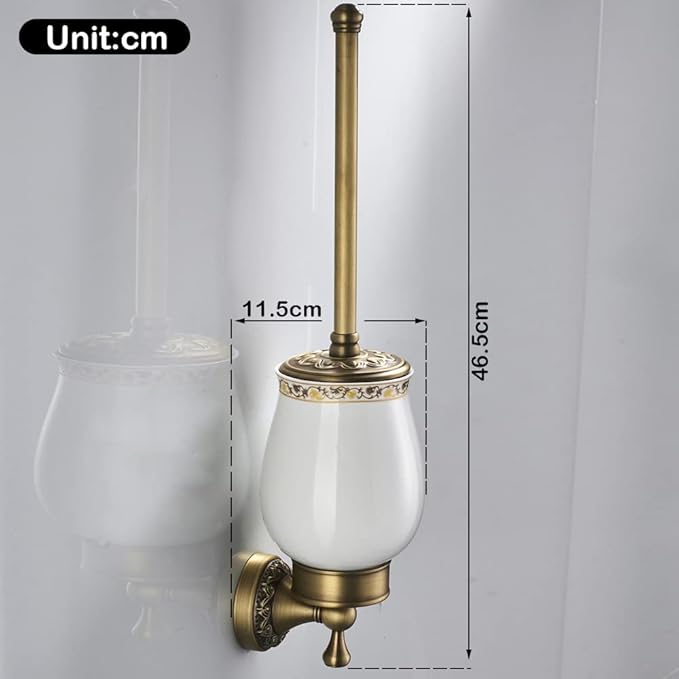 Leyden Antique Brass Toilet Brush Holder, Retro Toilet Brush Organizer with Ceramic Cup