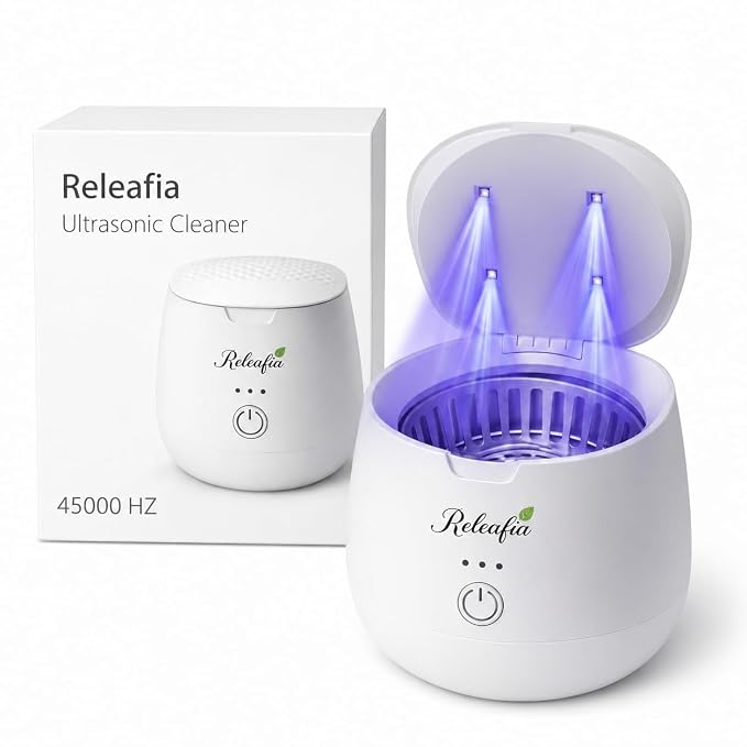 New Releafia – Ultrasonic Denture Cleaner Machine With UV-C Lights | Aligner Cleaner, Mouth Guard Cleaner, Denture Cleaner & Night Guard Cleaner | 45000 kHz Dental Cleaning Pod for Retainers