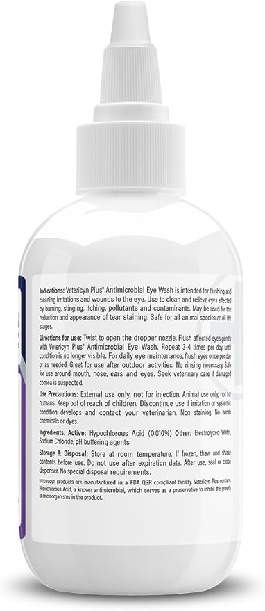 Vetericyn Plus Dog and Cat Eye Wash | Eye Drops for Dogs and Cats to Flush and Soothe Eye Irritations, Dog Tear Stain Cleaner, Safe for All Animals. 3 Ounces