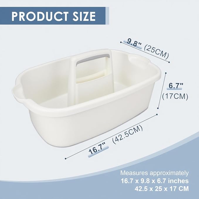 2 Pack Cleaning Supply Caddy with Handle, Portable Shower Caddy Organizer Plastic Basket with Handle, Stackable Tool Storage for Bathroom, Garden, Kitchen, Home Organization, White