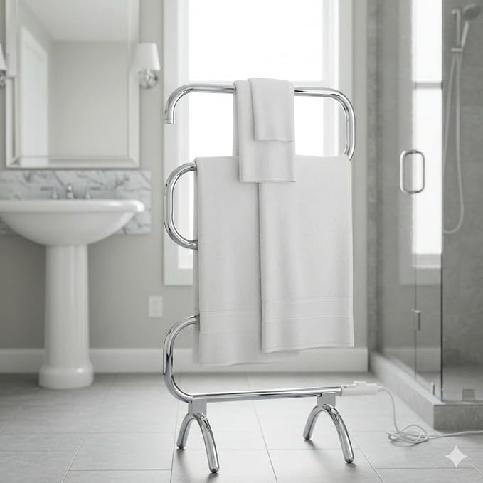 Warmrails Classic Towel Warmer - Free-Standing or Wall Mounted Towel Warmer Rack for Drying Towels and Garments - 37.5-Inch Chrome Finish Frame with 4 Bars - Model HCC