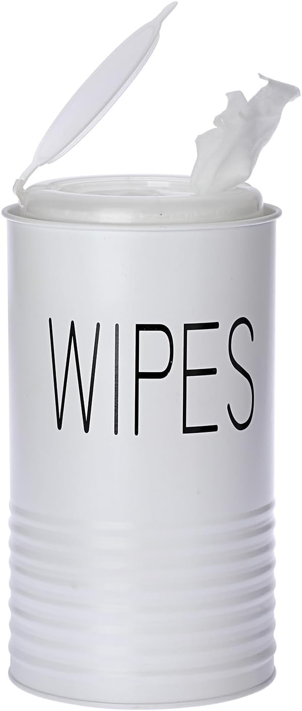 Kokone Wipes Dispenser Farmhouse Wipes Container with Matte Finish Compatible for Clorox Lysol Sturdy Galvanized Iron Wipes Holder for Kitchen,Bathroom,Office,School Table Countertop,White