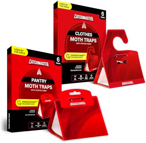 Catchmaster Premium Clothes & Pantry Moth Trap Bundle, Sticky Odorless Glue Traps, Pheromone Attractant, for Closets Wardrobes Cabinet Drawers,Food Storage & Cabinet, PheroGuard Technology (12-Traps)