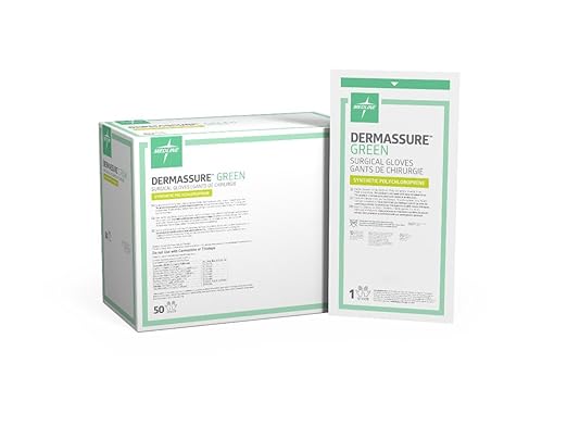 Medline Dermassure Green Surgical Gloves, Sterile, Size 7.5