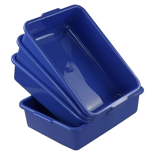 Hespama 4 Packs 13L Commercial Bus Tub, Utility Wash Basin Tote Box, Blue
