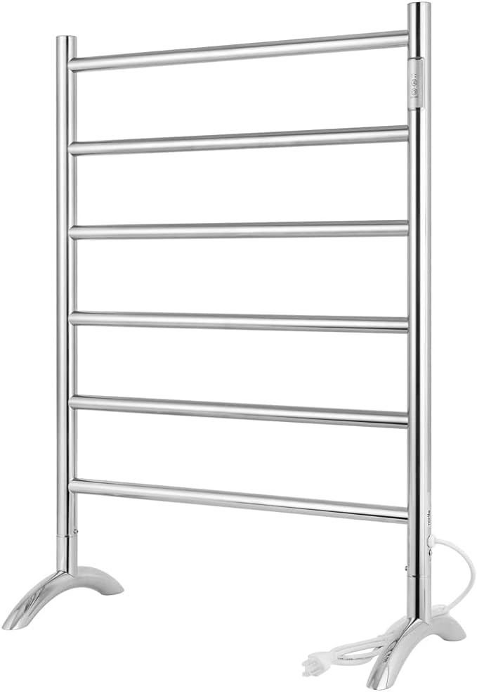 Freestanding Towel Warmer 6 Bars Plug-in Option 3 Working Modes Mirror Polished Stainless Steel 24”W 34”H