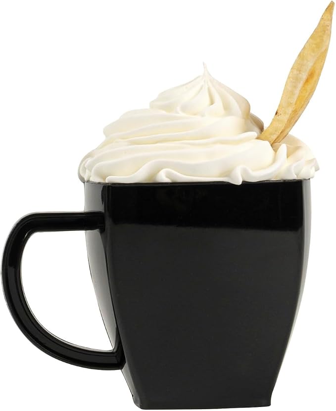 Restaurantware-5 Ounce Square Espresso Cups, 100 Disposable Plastic Coffee Cups - PS Plastic, With Handles, Black Dessert Cup, For Catering Events, Parties, Weddings, And Cafes