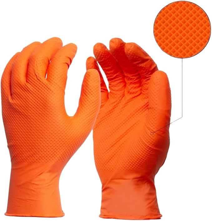 GUS Orange 8 Mil Diamond Grip Nitrile Disposable Gloves