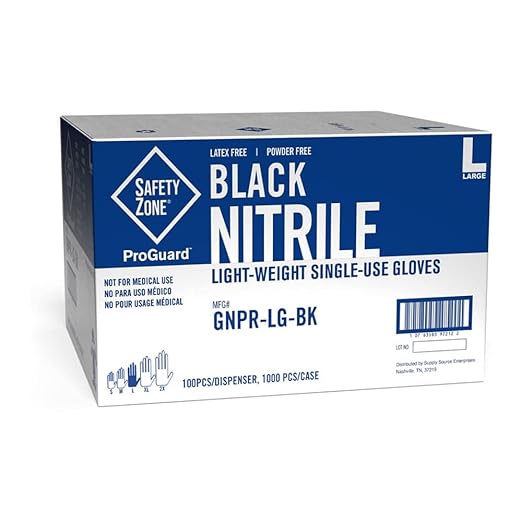Safety Zone GNPR-LG-BK GNPR Standard Glove, Textured, Powder-Free, L, Nitrile, Black (Pack of 1000)