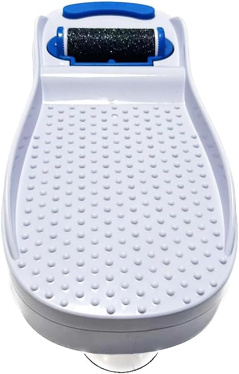 Salon Step Pedi Polisher – Hands-Free Foot Exfoliator for Shower or Dry Use, Waterproof Smoother with 360 Spinning Buffer, Suction Base for Stability, at-Home Pedicure Tool