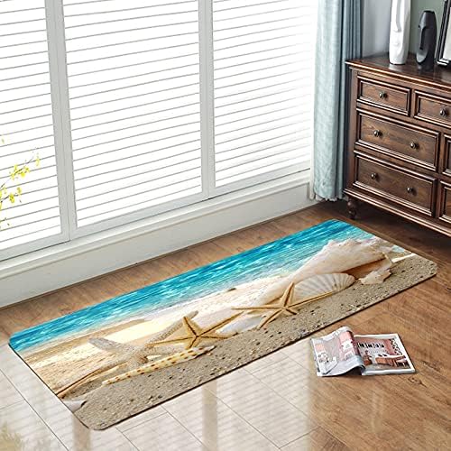 WODEJIA Non Slip Bath Rugs Sponge Foam for Bathroom,Soft Flannel Mat Rug for Living Room, Absorbent Water Clearance MatS for Forlaundry Room and Kitchen,Ocean Beach Themed Carpt 47x18 Inches
