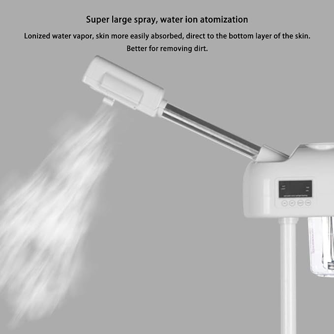 Professional Facial Steamer for Clean Skin, LCD Display, Facial Steamer for Esthetician, Use at Home & Salon, Spa with Hot Mist, Timer Function, Adjustable Height & Rolling Wheels