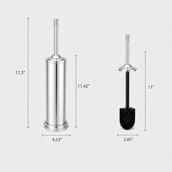 Chrome Toilet Brush and Holder Set，Extra Long Handled Toilet Bowl Brush and Holder，Stainless Steel Heavy Duty Toilet Brush for Bathroom,Deep Cleaning Modern Toilet Cleaner Slip Base
