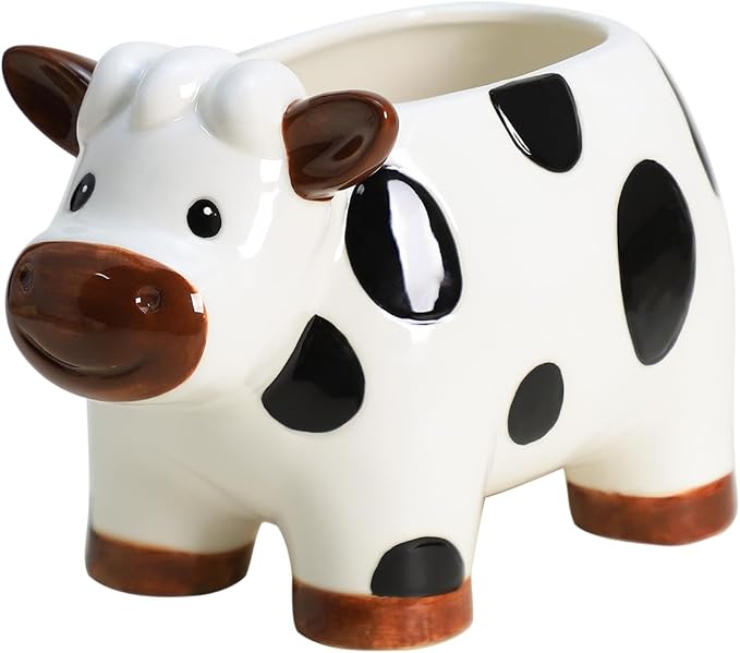 Ceramic Cartoon Cow Shape Sponge Holder for Kitchen Sink, Compact Sink Caddy Organizer, Sccouring Pad and Dish Sponge Holder