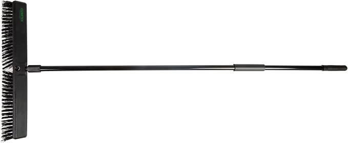Restaurantware-Clean Tek Professional 23.62 Inch Push Broom, 1 Heavy-Duty Broom with 59” Handle - Medium Bristles, 2 Handle Attachment, Wooden, Commercial Use, for Deck, Garage, Yard, Patio