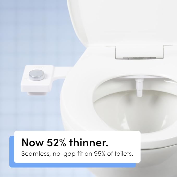 TUSHY Fresh Ultra-Slim Starter Bidet Attachment for Toilet | Non-Electric, Adjustable Water Pressure, Cool Water Rear Wash, Self-Cleaning | Elongated & Round Toilets, 10 Min Install, Matte Brass