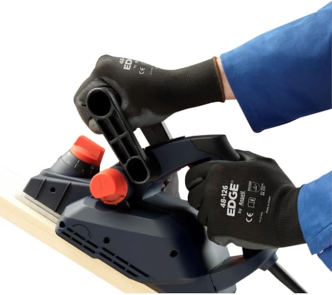 Ansell EDGE 48-126 Abrasion-Resistant Polyester Nitrile Industrial Gloves w/Knitted Liner for Auto, Machinery - Black