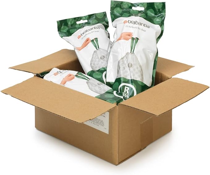 Brabantia PerfectFit Trash Bags (Size R/9.5 Gal) Thick Plastic Trash Can Liners with Drawstring Handles (120 Bags)