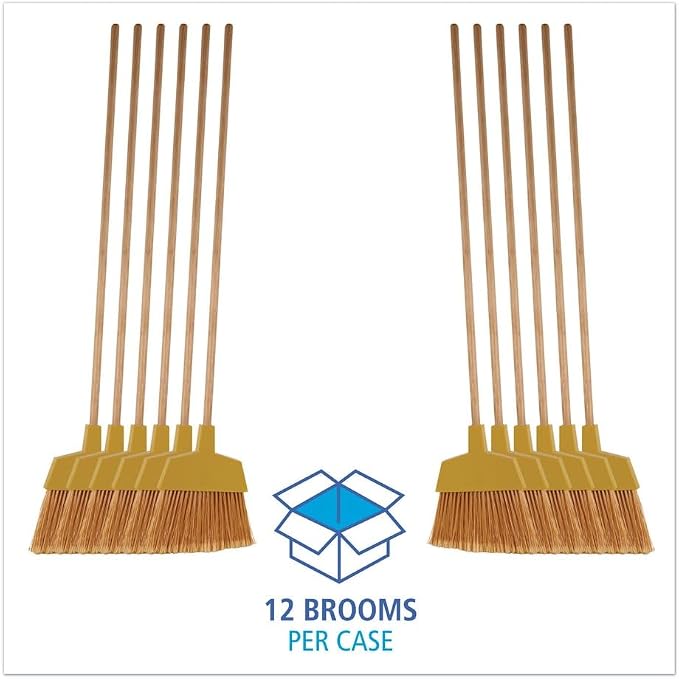 Boardwalk 932ACT Angler Broom, Plastic Bristles, 53-Inch Wood Handle, Yellow, 12/Carton