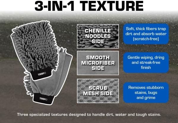 Premium 3-in-1 Car Wash Mitt Scratch Free, Cleaning Mitt, Microfiber Wash Mitts for Car Washing, Drying, and Scrubbing (2-Pack)