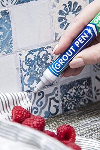 Grout Pen Tile Paint Marker: Waterproof Grout Colorant and Sealer to Renew, Repair, and Refresh Tile Grout - Cleaner Coating Stain Pens - 2 Pack, 5mm Narrow and 15mm Wide Tip Pen - Light Grey