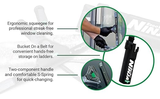 Unger Commercial ErgoTec Advanced Window Cleaning Ninja Kit 4-in-1 – Squeegee, Scrubber, Tool Holder, Microfiber Cloth – Professional Indoor/Outdoor Window Cleaning Equipment, WNK12