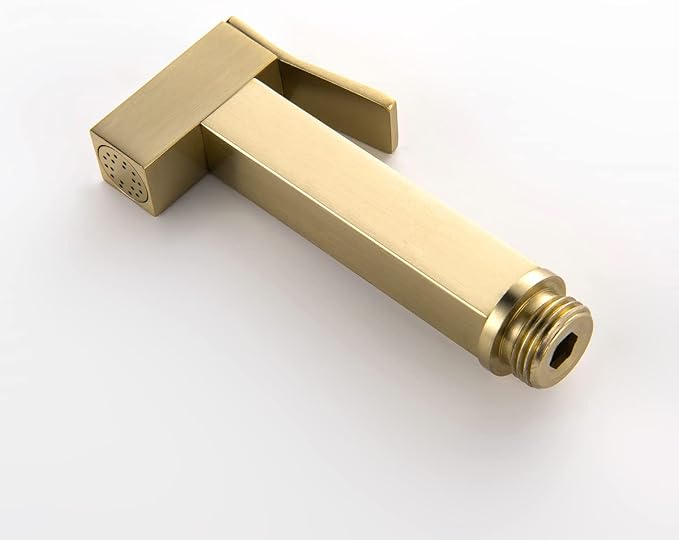 Handheld Bidet Sprayer Head Warm Water Mixing Kit Brushed Gold Brass | Square Bidet Hand Held Sprayer Shattaf Bathroom Attachment for Toilet with Concealed Hot and Cold Mixing Valve