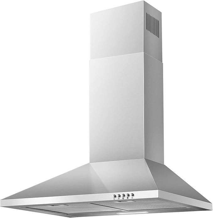 SNDOAS 24 inch Range Hood,Stainless Steel Oven Vent Hood,Wall Mount Kitchen Hood,Ducted/Ductless Chimney-Style Kitchen Exhaust Hood with Push Button Control,Stove Vent Hood with 3-speed Fan