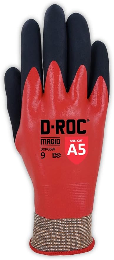 MAGID D-ROC DX+ Technology DXPG59F 18-Gauge Double-Dipped Foam Nitrile Fully Coated Coreless Work Glove