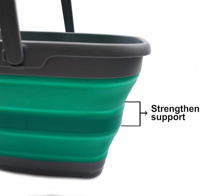 SAMMART 10L (2.6 Gallon) Collapsible Rectangular Handy Basket/Bucket (Grey + Bluish-Green, 2)