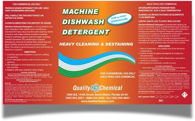 Quality Chemical Heavy Duty Liquid Alkaline Commercial Dishwasher Detergent - Industrial-Grade Formula Dissolves Food Stains, Grease, Grime and Residue - No Pre-Rinse Needed - 128oz (2 Count)