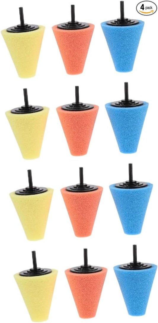 Unomor 12pcs Drill Buffing Sponge Pads for Auto Wheel Polishing Polishing Cone for Car Motorcycle and Boat Detailing Yellow