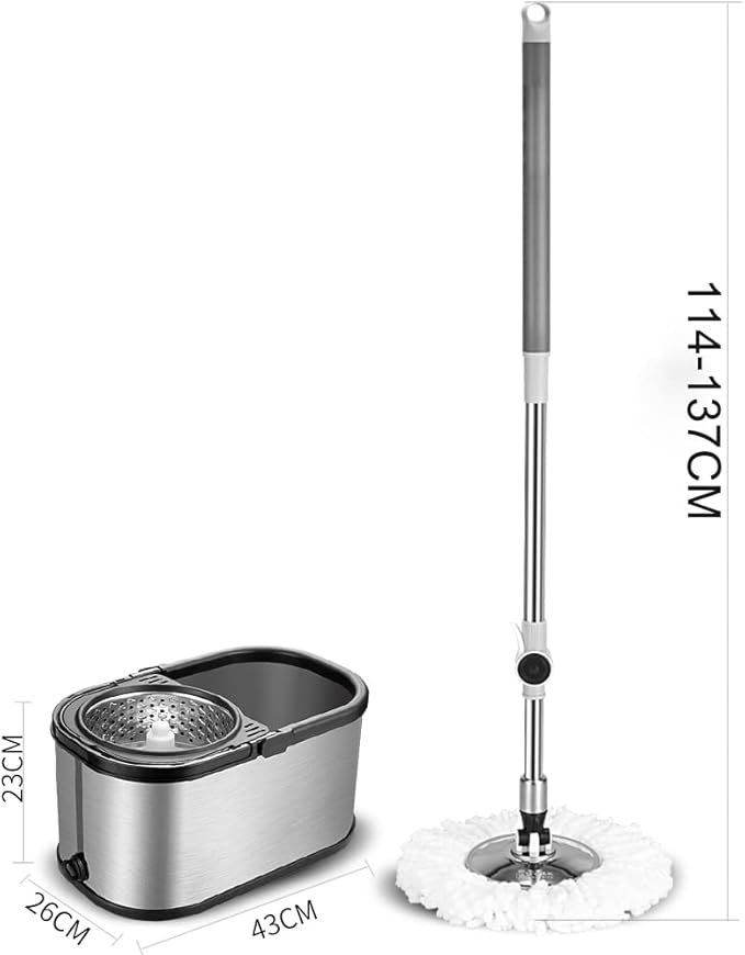 Spin Mop Bucket System Stainless Steel Bucket and Mop Set with 6 Microfiber Replacement Head Refills, Floor Mop with 4 Wheel